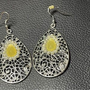 Elegant Silver and Yellow Teardrop Earrings with Pearl Accents